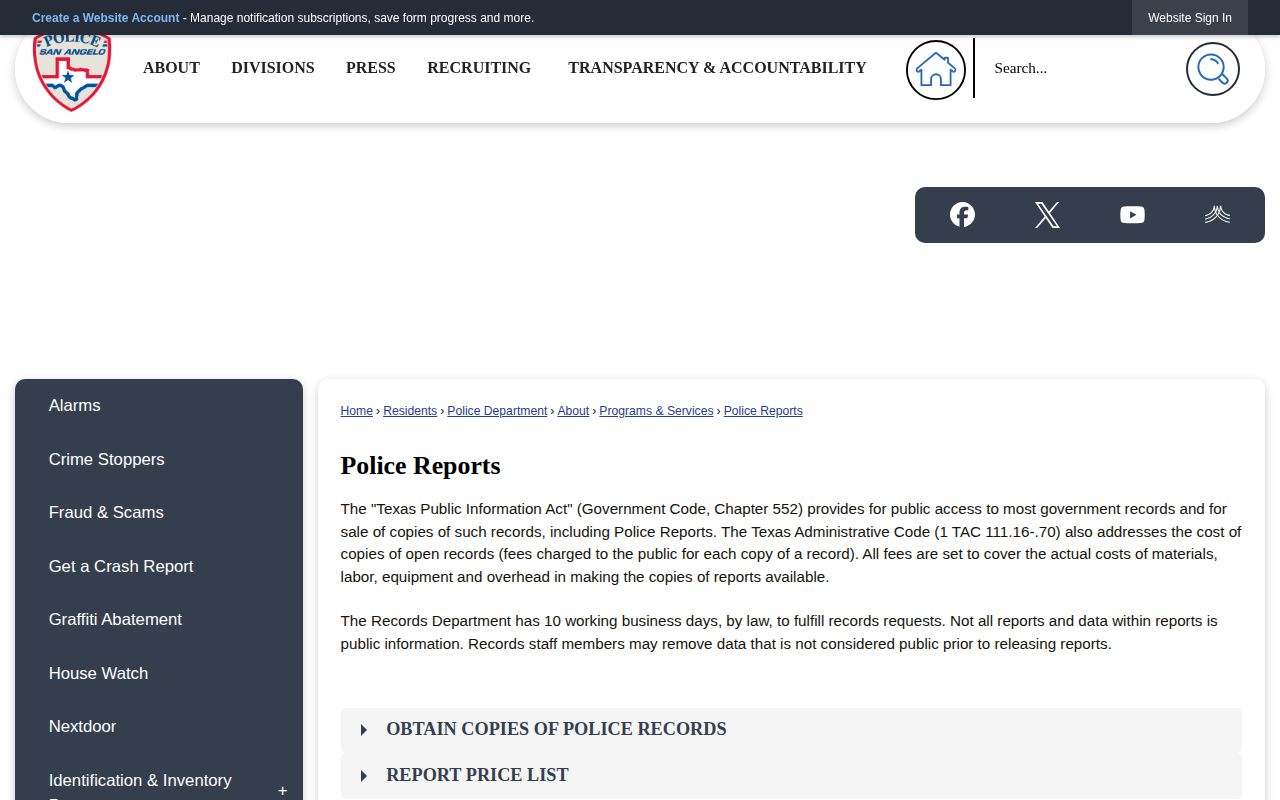 San Angelo Police Reports official records-request information