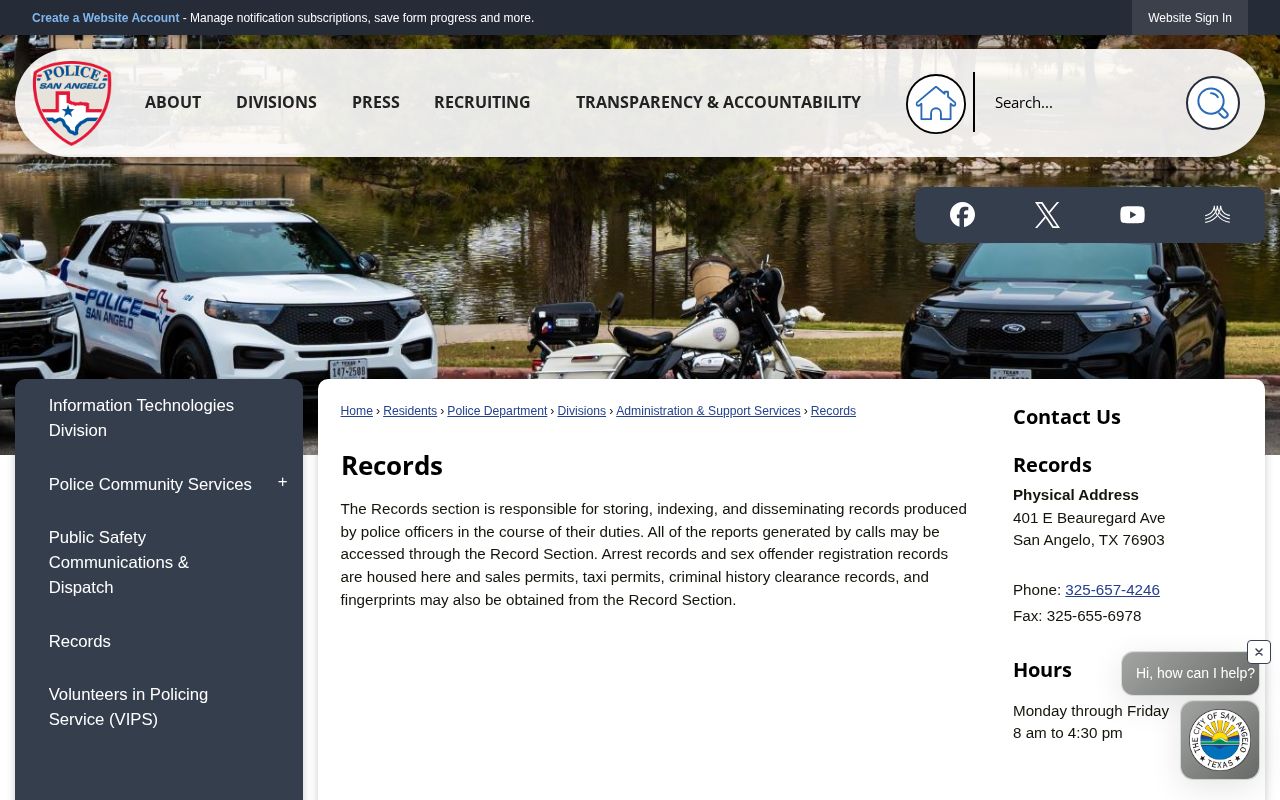 San Angelo Police Records official contact and request page