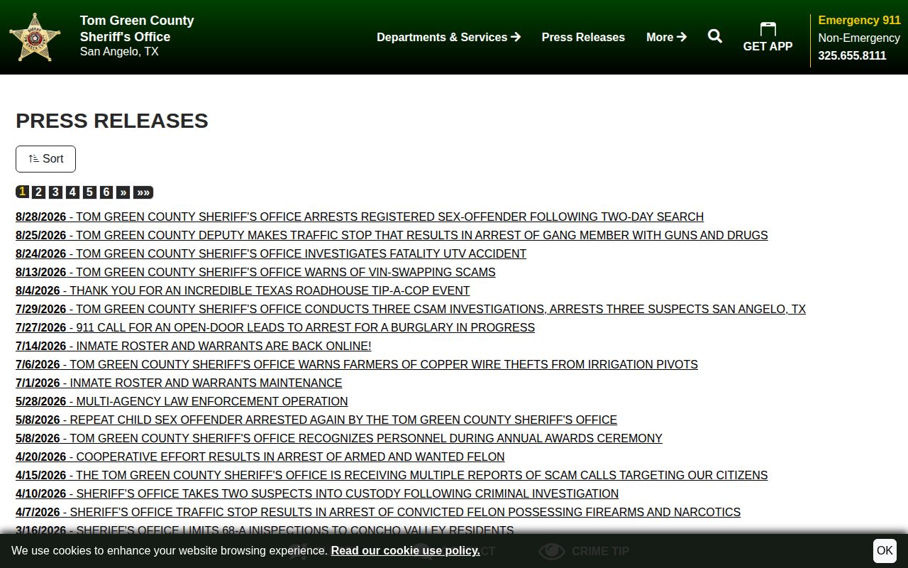 Tom Green County official crime-news and arrest-record press-release archive