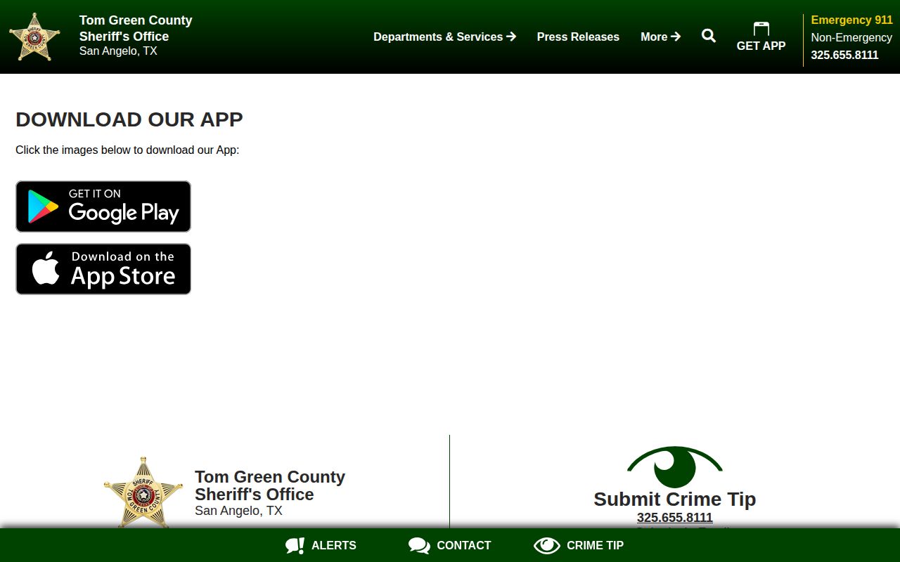 Tom Green County sheriff app warrant and wanted-record options